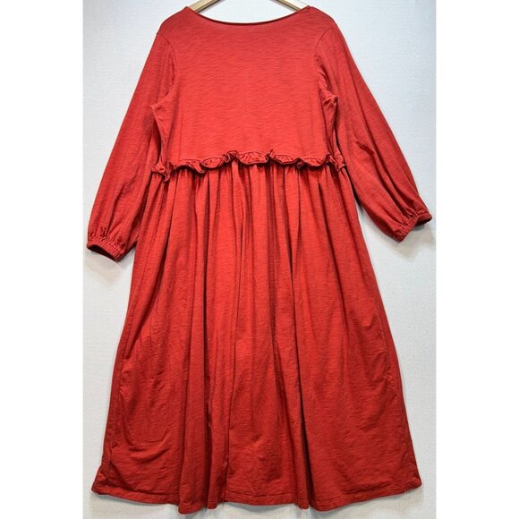 Old Navy Womens Maternity V Neck Blouson Sleeve Midi Swing Dress Sz XL Coral Red - Picture 2 of 12